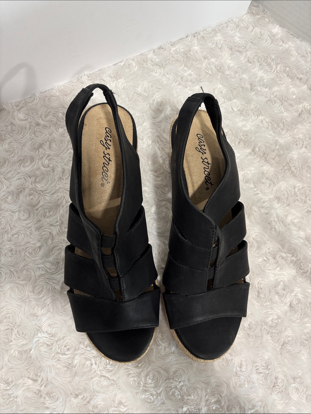 easy street Black Wedge Slingback Sandals size 7